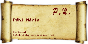 Páhi Mária névjegykártya